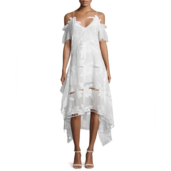 Self-Portrait Dresses & Skirts - Self-Portrait White Floral Embroidered Off-the-Shoulder Midi Dress. Size US2/UK6
